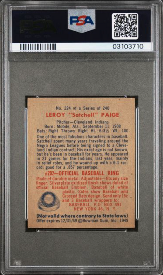 1949 Bowman #224 Satchel Paige PSA NM-MT 8
