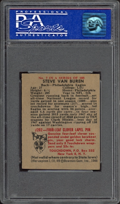 1948 Bowman #7 Steve Van Buren ROOKIE PSA NM 7