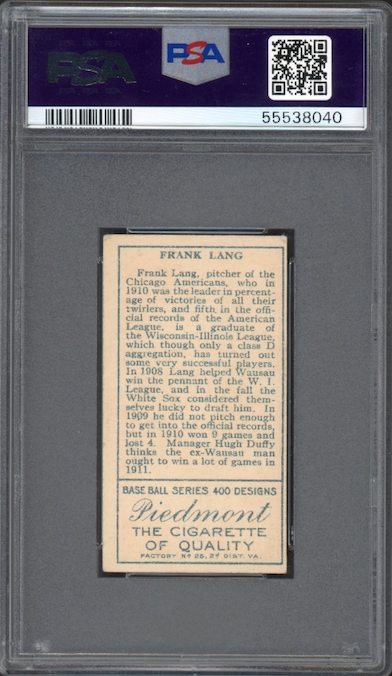 T205 Gold Border Frank Lang Lange PSA VG 3
