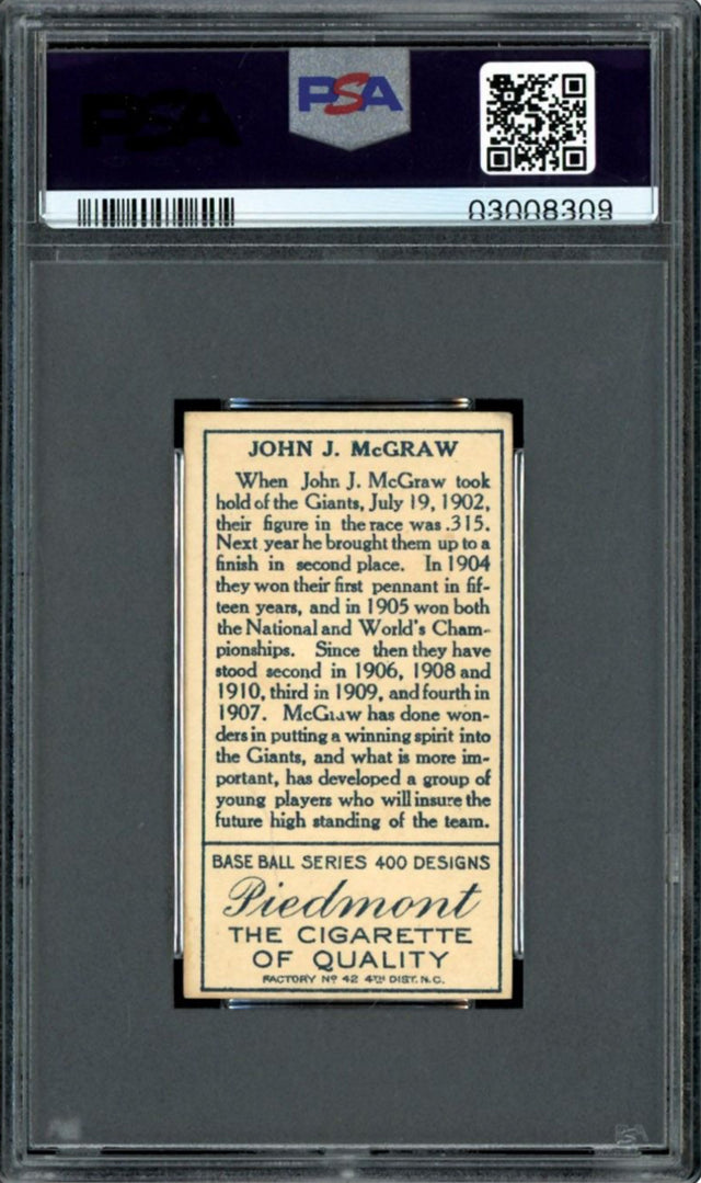 1911 T205 Gold Border J.J. McGraw PSA NM 7