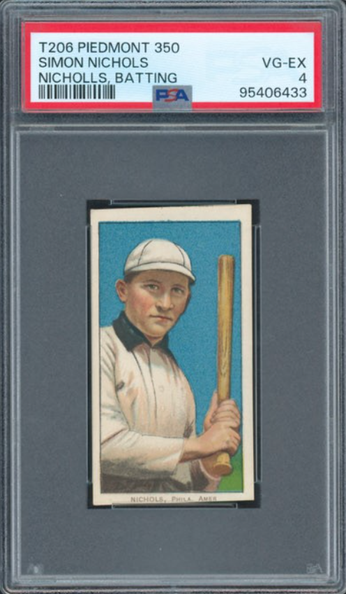 1909-11 T206 Piedmont 350 Simon Nichols Nicholls, Batting PSA 4