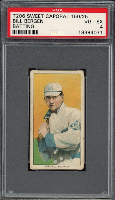 1909-11 T206 Sweet Caporal 150/25 Bill Bergen - Batting PSA VG-EX 4