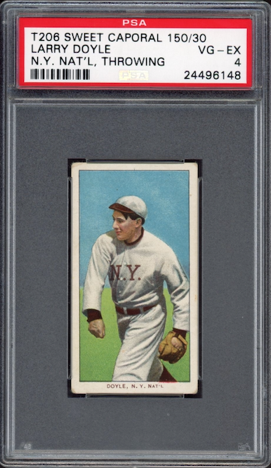 1909-11 T206 Sweet Caporal 150/30 Larry Doyle - N.Y. Nat'l, Throwing PSA VG-EX 4