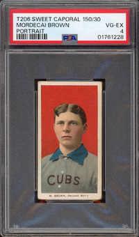 1909-11 T206 Sweet Caporal 150/30 Mordecai Brown Portrait PSA VG-EX 4