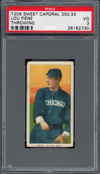 1909-11 T206 Sweet Caporal 350/25 Lou Fiene Throwing PSA VG 3