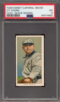 1909-11 T206 Sweet Caporal 350/30 Cy Young Clev. Glove Shows PSA EX 5