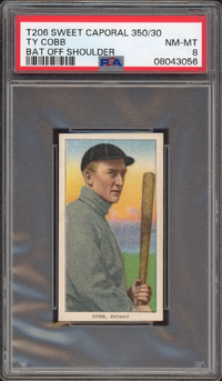 1909-11 T206 Sweet Caporal 350/30 Ty Cobb Bat Off Shoulder PSA NM-MT 8