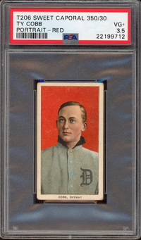 1909-11 T206 Sweet Caporal 350/30 Ty Cobb Portrait - Red PSA VG+ 3.5
