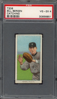 1909-11 T206 Sweet Caporal Bill Bergen - Catching PSA VG-EX 4