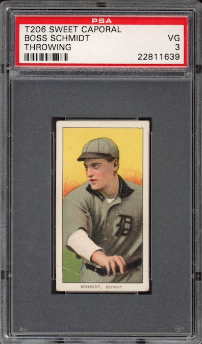 1909-11 T206 Sweet Caporal Boss Schmidt Throwing PSA VG 3