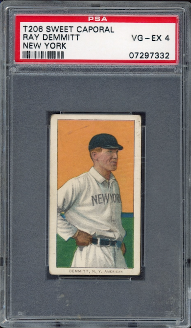 1909-11 T206 Sweet Caporal Ray Demmitt - New York PSA VG-EX 4