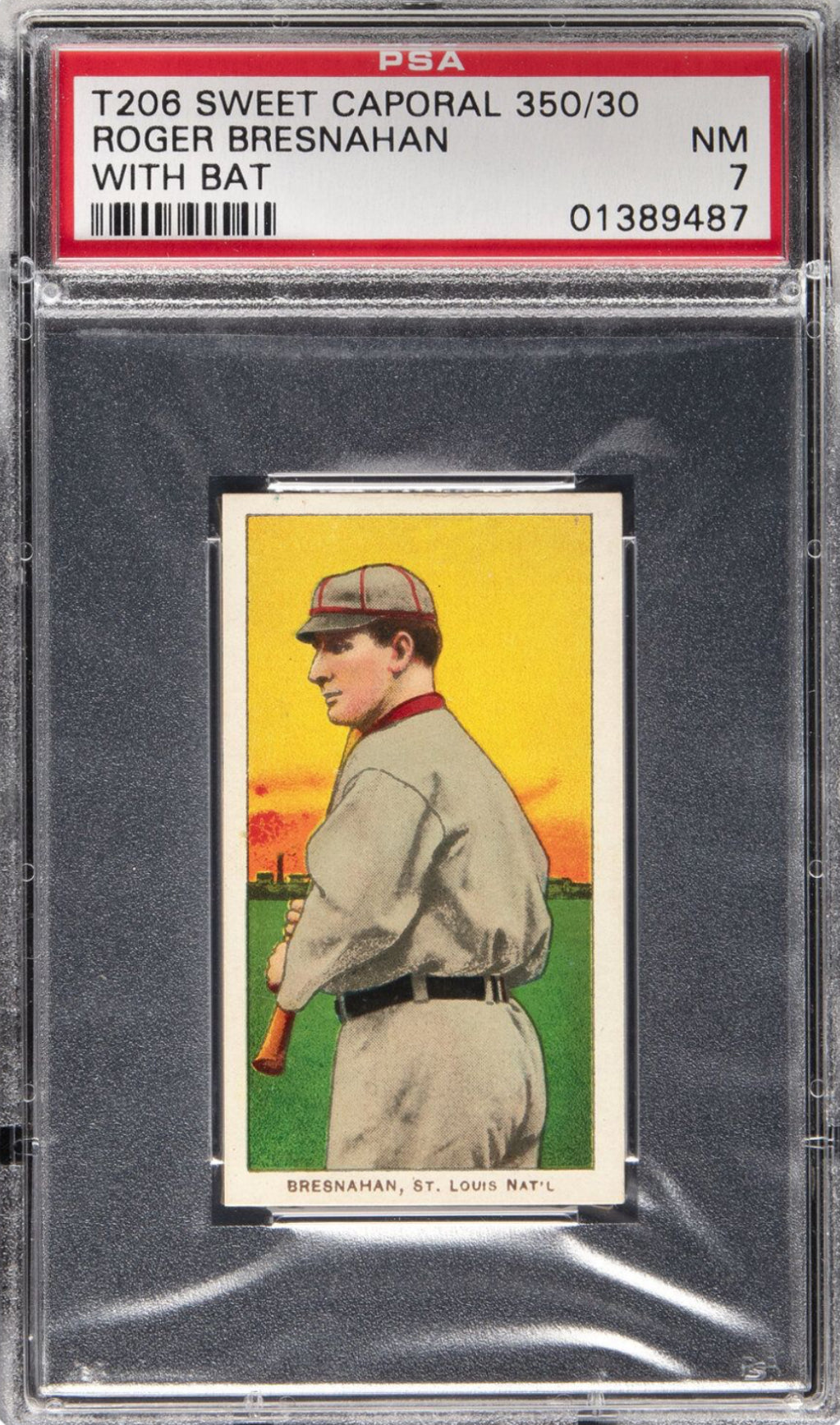 1909-11 T206 Sweet Caporal Roger Bresnahan With Bat PSA NM 7