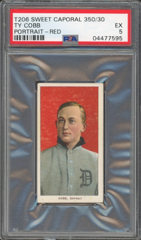 1909-11 T206 Sweet Caporal Ty Cobb Portrait - Red PSA EX 5