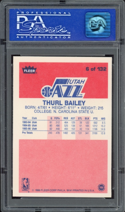1986 Fleer #6 Thurl Bailey PSA 9