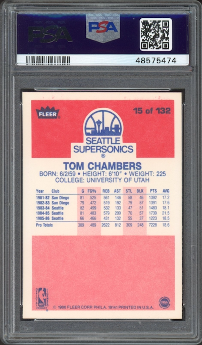 1986 Fleer #15 Tom Chambers PSA 9