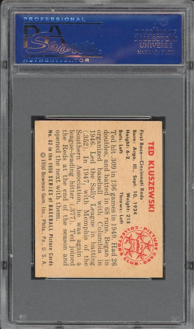 1950 Bowman #62 Ted Kluszewski PSA MINT 9