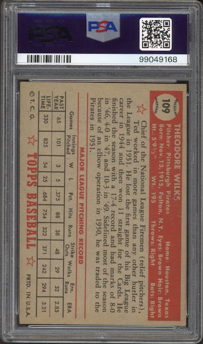 1952 Topps #109 Ted Wilks PSA EX-MT 6