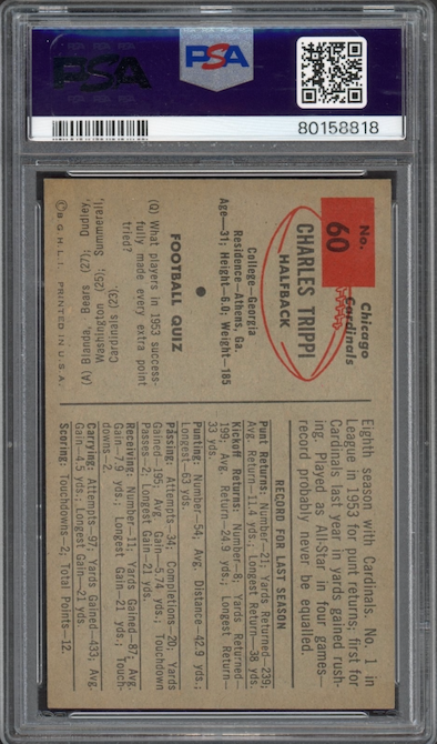 1954 Bowman #60 Charley Trippi PSA MINT 9