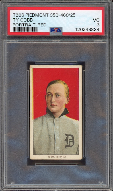 1909-11 T206 Piedmont 350-460/25 Ty Cobb Portrait-Red PSA VG 3