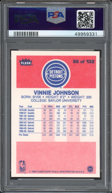 1986 Fleer #56 Vinnie Johnson PSA 9