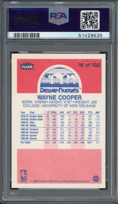 1986 Fleer #18 Wayne Cooper PSA 9