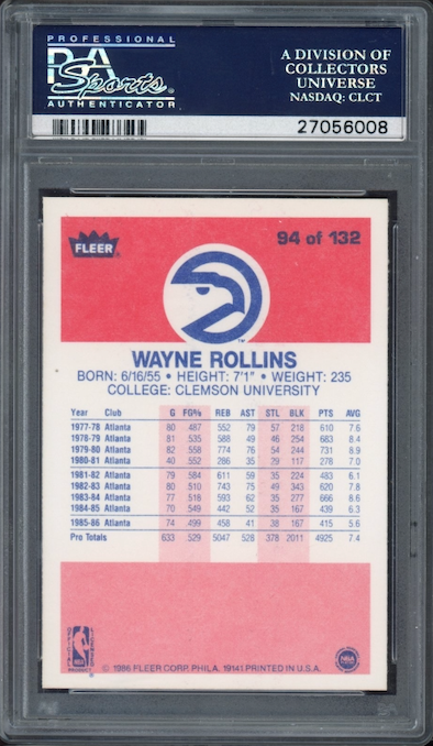 1986 Fleer #94 Wayne Rollins PSA 9
