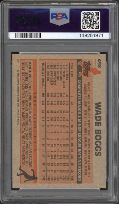 1983 Topps #498 Wade Boggs ROOKIE PSA MINT 9
