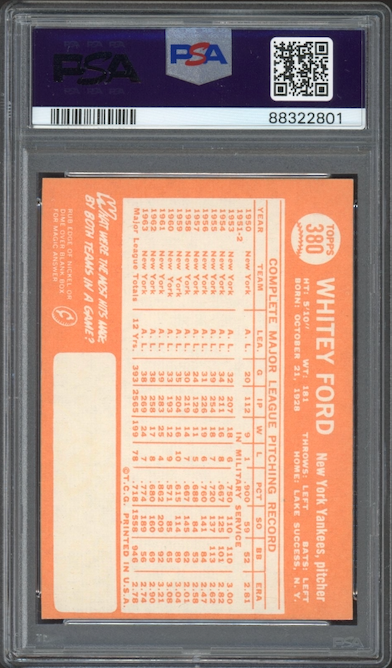 1964 Topps #380 Whitey Ford PSA 9