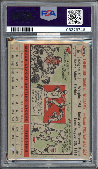 1956 Topps #5 Ted Williams Gray Back PSA MINT 9 (MBA Silver)