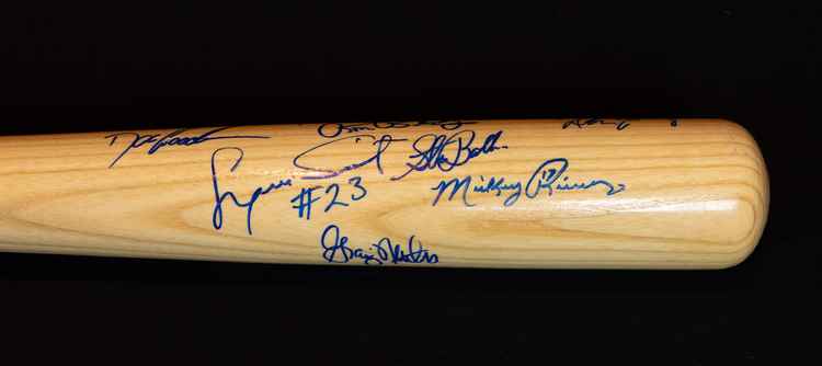 NY Yankess Old Timers and Stars Signed Bat feat Darryl Strawberry, Graig Nettles, Bucky Dent, Bob Turly, Don Baylor, Luis Tiant and more- Beckett Authenticated