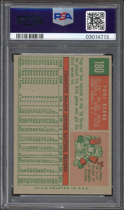 1959 Topps #180 Yogi Berra PSA NM-MT 8