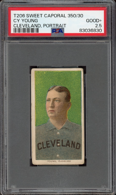 1909-11 T206 Sweet Caporal 350/30 Cy Young Cleveland, Portrait PSA GOOD+ 2.5