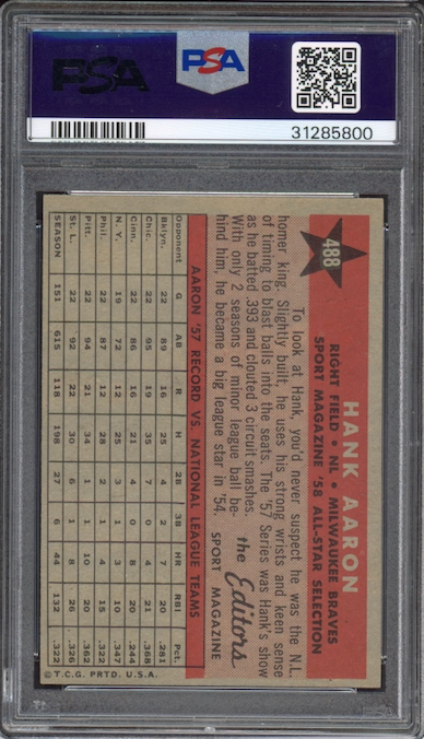 1958 Topps #488 Hank Aaron All Star PSA NM-MT 8