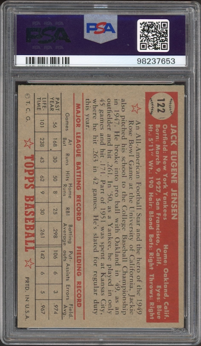 1952 Topps #122 Jack Jensen PSA EX-MT 6