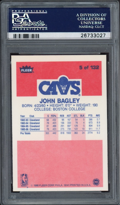 1986 Fleer #5 John Bagley PSA 9