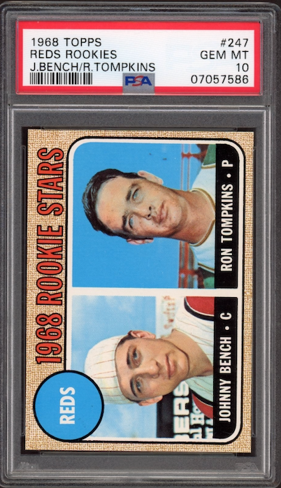1968 Topps #247 Reds Rookies J. Bench/R. Tompkins PSA GEM MINT 10