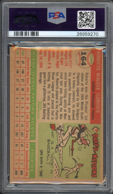 1955 Topps #164 Roberto Clemente ROOKIE PSA NM 7