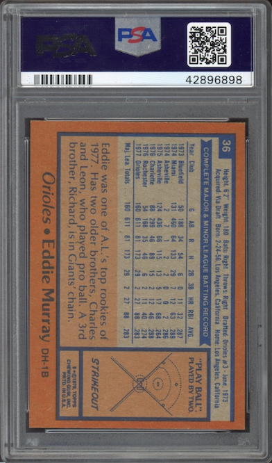 1978 Topps #36 Eddie Murray ROOKIE PSA MINT 9