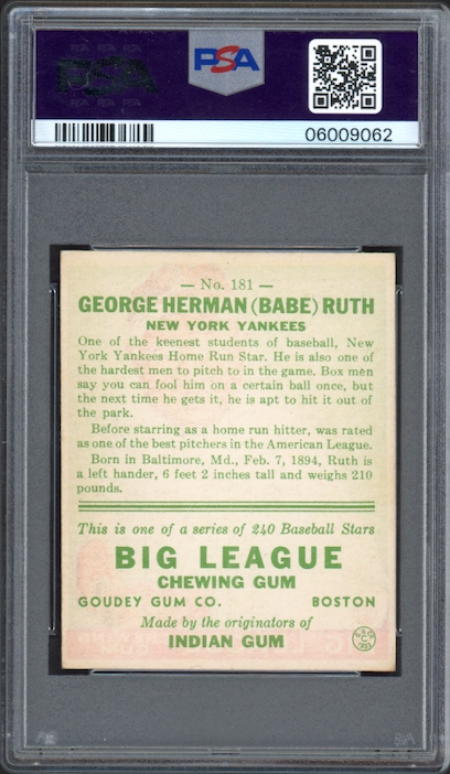 1933 Goudey #181 Babe Ruth PSA NM-MT 8
