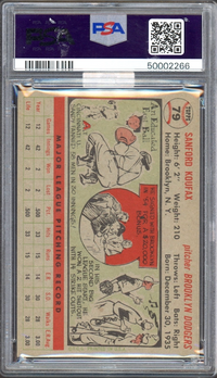 1956 Topps #79 Sandy Koufax Gray Back PSA MINT 9 (MBA Gold)