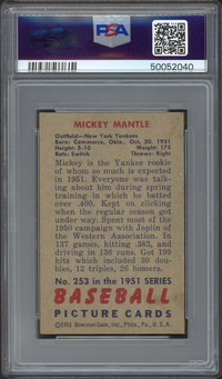 1951 Bowman #253 Mickey Mantle ROOKIE PSA NM-MT 8