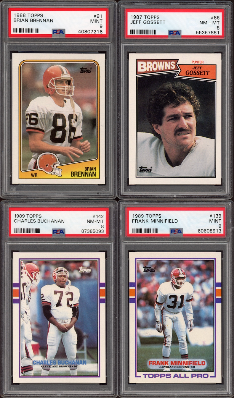 1987–1989 Topps Cleveland Browns 4-Card Lot - All Graded PSA 8 and PSA 9