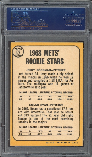 1968 Topps #177 Mets Rookies Nolan Ryan ROOKIE PSA NM-MT+ 8.5
