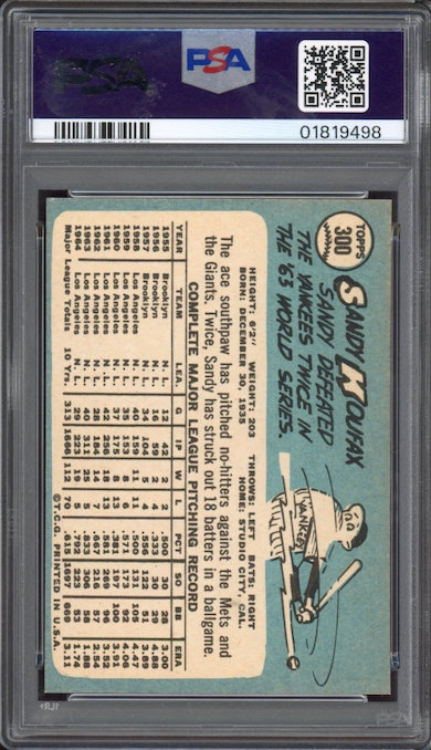 1965 Topps #300 Sandy Koufax PSA NM-MT 8