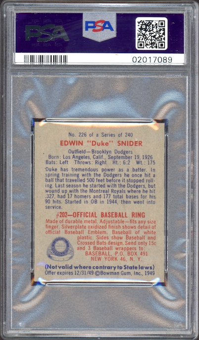 1949 Bowman #226 Duke Snider PSA MINT 9