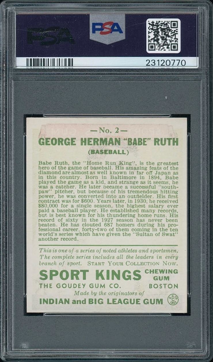 1933 Sport Kings #2 Babe Ruth PSA NM 7