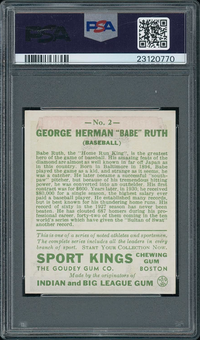 1933 Sport Kings #2 Babe Ruth PSA NM 7