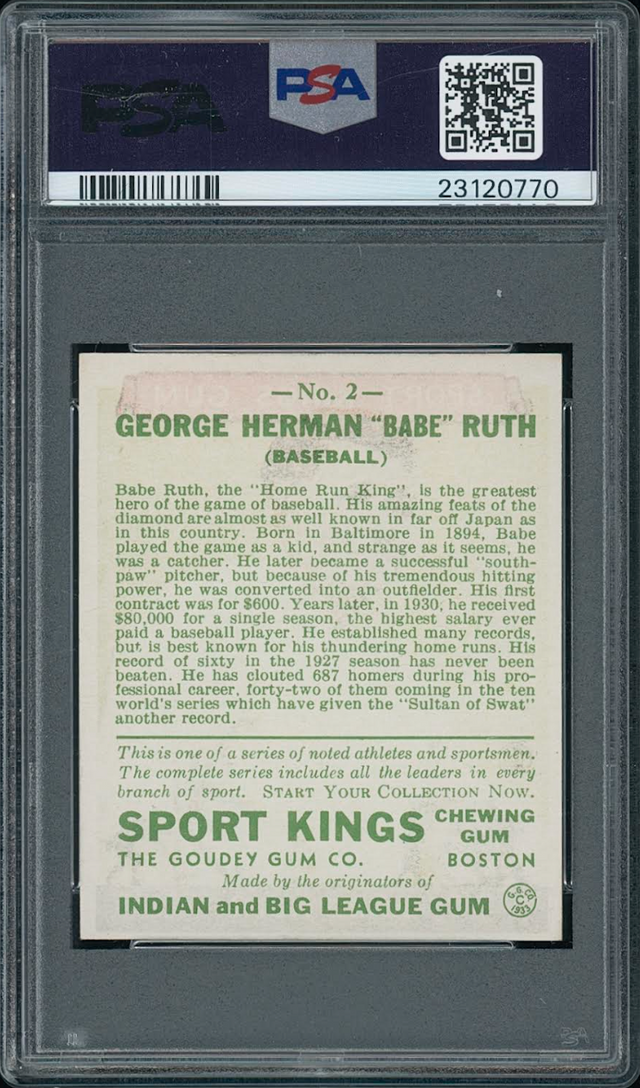 1933 Sport Kings #2 Babe Ruth PSA NM 7