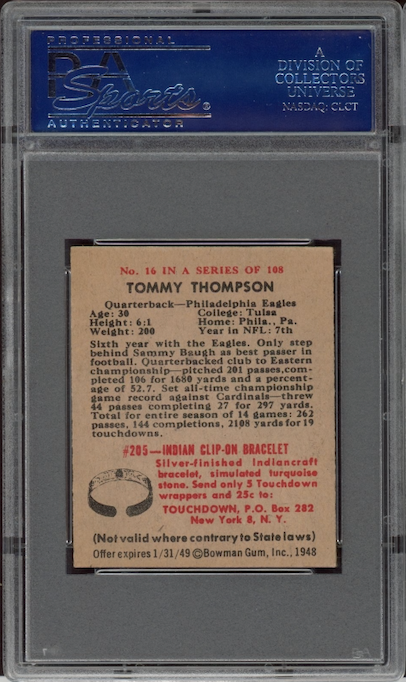 1948 Bowman #16 Tommy Thompson PSA EX-MT 6